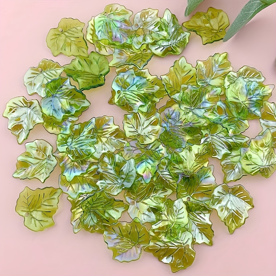 

50pcs/set Pendentif Feuille Verte Brillante En Plastique Charmes de Feuille En Vrac Pour La Fabrication de Bijoux DIY Bracelet Fait À La Main Boucles D'Oreilles Porte-Clés Perles Accessoires