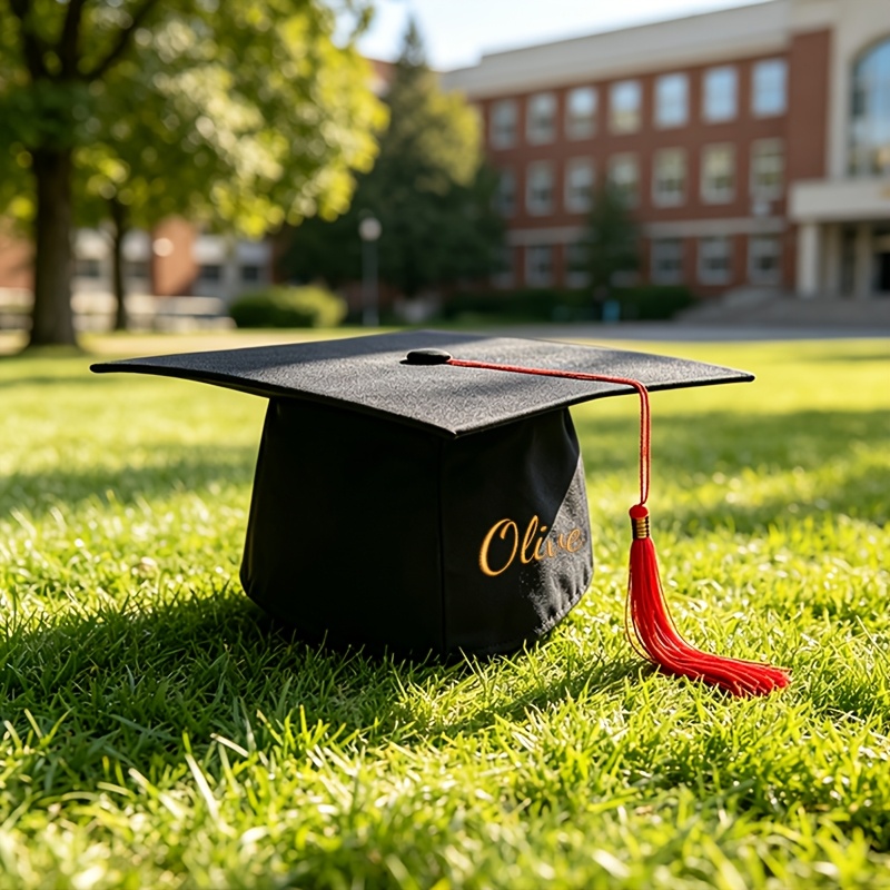 TEMU de de diplôme brodée sur mesure avec nom/ personnalisés - Casquette de licence extensible adaptée à de des diplômes, légère à pompon pour des