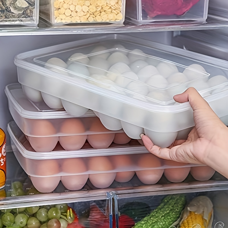 TEMU 1pc Covered Egg Tray, Large Capacity Egg Storage Box, Stackable Plastic Egg Container For Kitchen, Dining Room, And Refrigerator Storage,