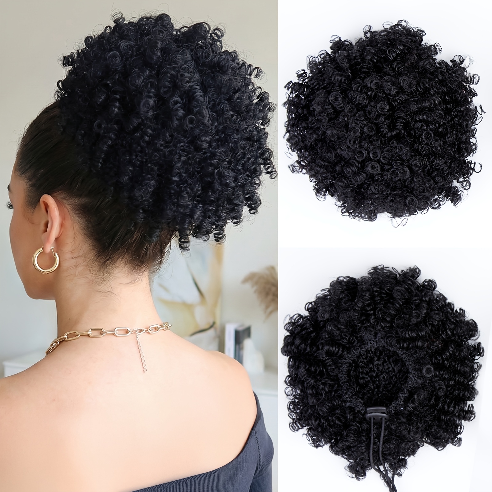 E-shop Dunkelbraune Krause-Locken-Haarknoten-Verlängerung – Kordelzug-Perückenknoten für voluminöse synthetische Haarteile für Hochsteckfrisuren