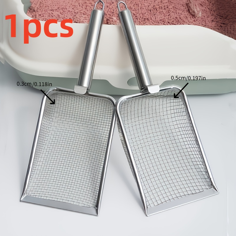 Image of Stainless Steel Cat Mesh Handle, Durable Pet Waste Shovel, Suitable For Cats, 2 Different Sizes Of Filters - Pet Cleaning Tool For Clumping And Non-clumping Litter