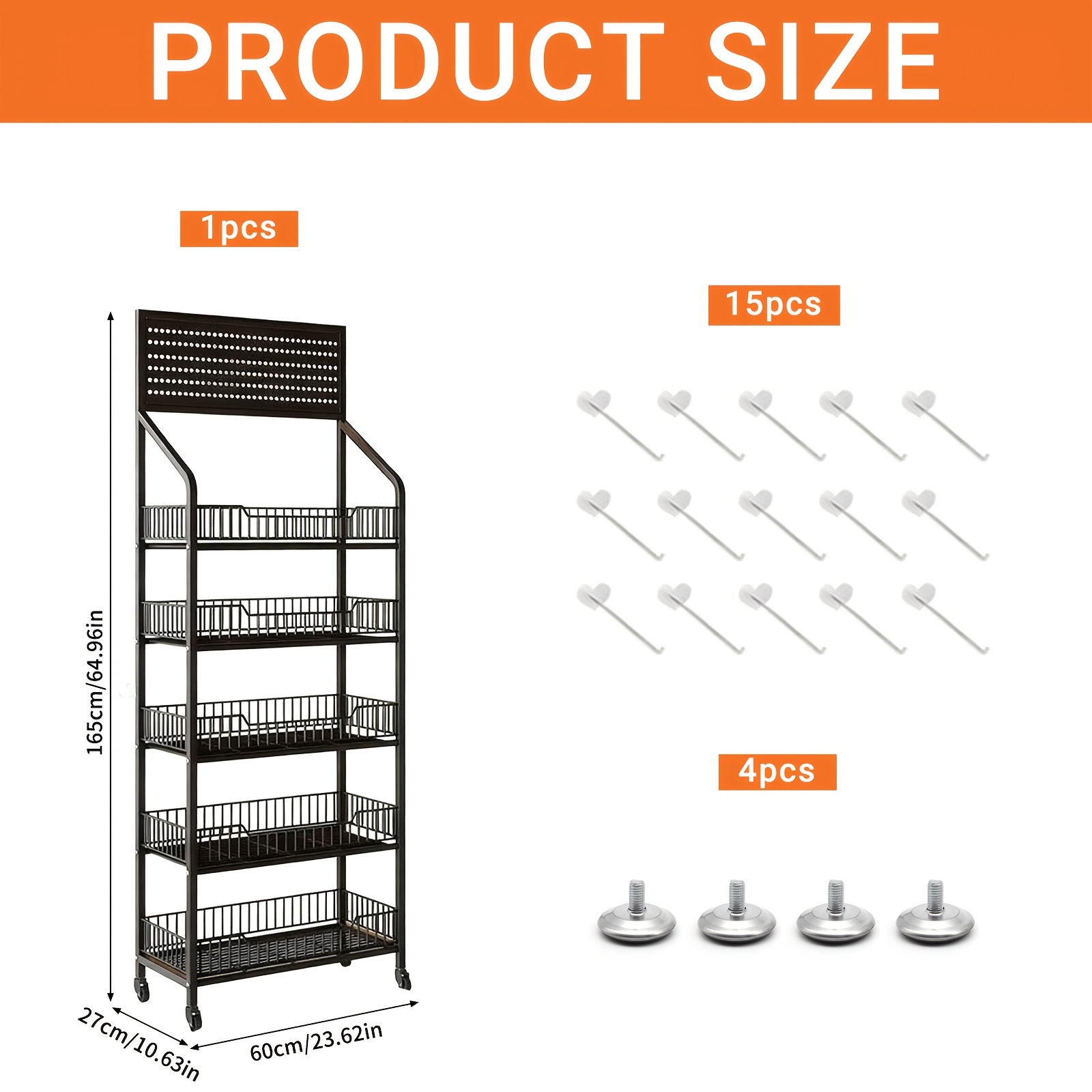 1pc Heavy-duty 5-tier Rolling Storage Cart With Lockable Wheels & Fixed Feet - Easy Assembly Large Capacity Shelving Unit Suitable For, Office, Pantry, Retail - Durable, Mobile Shelf, Standing Shelf