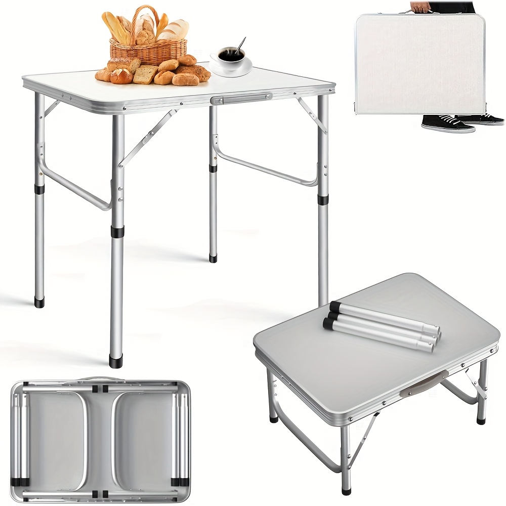 TEMU Mesa de picnic plegable de aleación de aluminio, mesa de camping con 2 niveles ajustable, mesa plegable portátil con asa de transporte, mesa de
