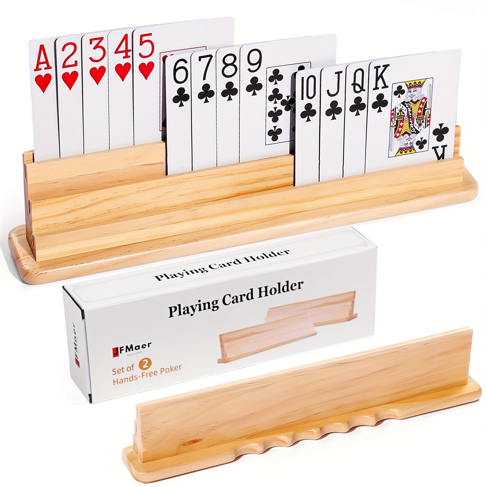 

2pcs Wooden Playing Card Holders With Comfortable Grip - Deck Display For All Cards, Ideal For Gamers And Collectors