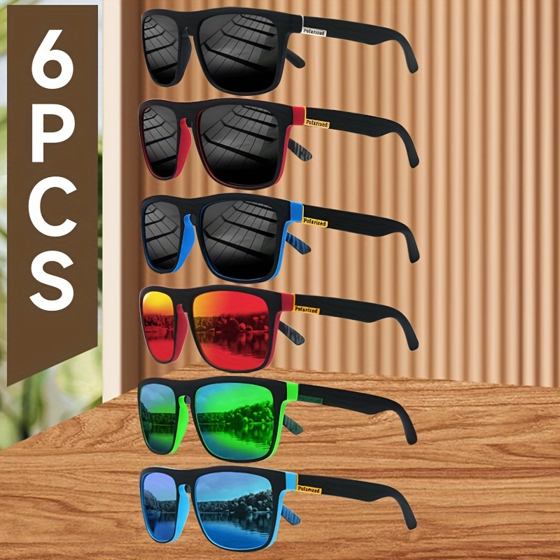 

6-pack Unisex Square Polarized Glasses With Tac Lenses And - Full Rim Eyewear For Climbing, Fishing, Running, Outdoor Sports & Fashion Accessory