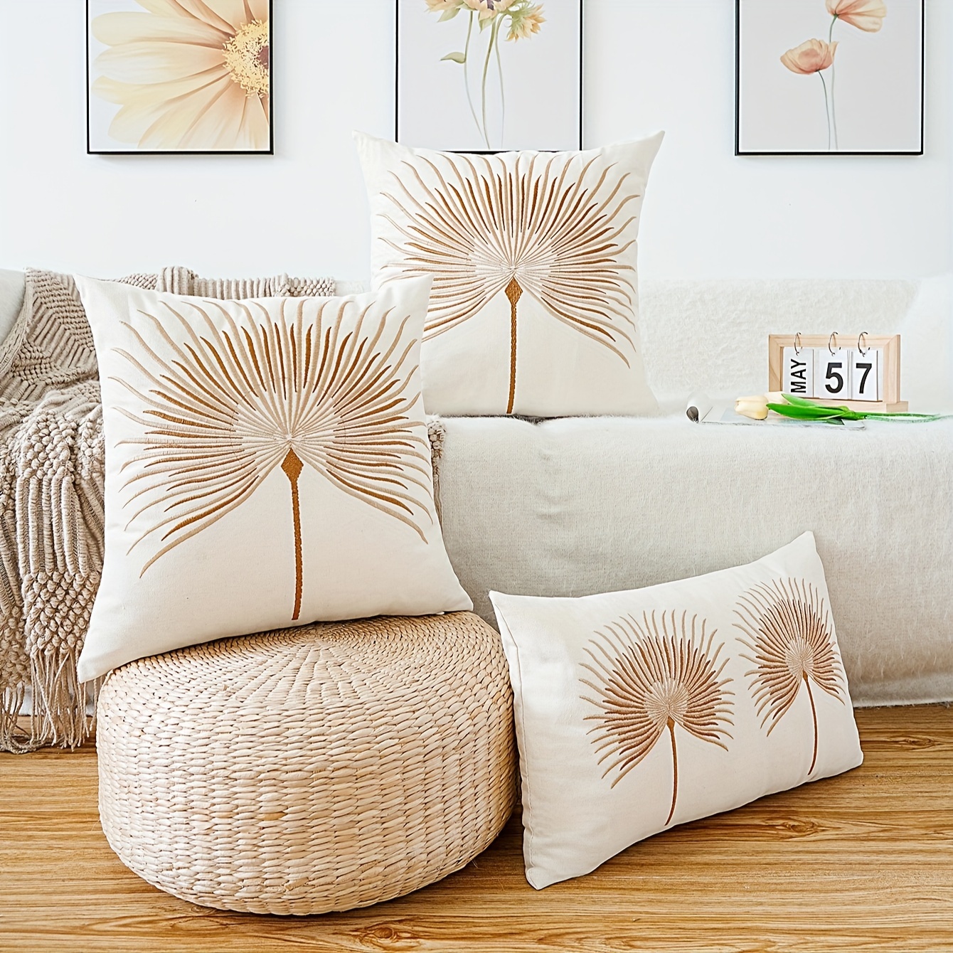 

1pc Dandelion Embroidery Throw Pillow Cover - & Machine Washable With Zip Closure, Polyester, For Decor