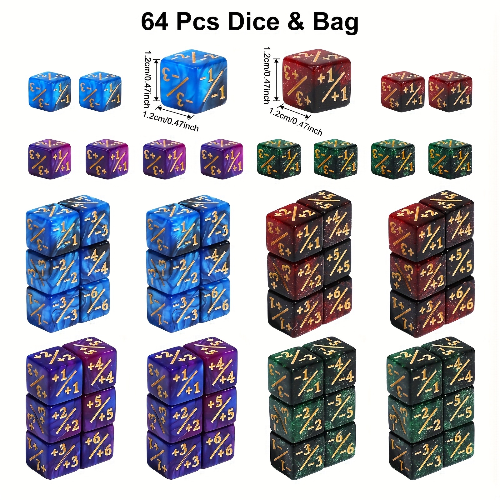 64pcs Acrylic Dice Counters for TCG & RPG Games