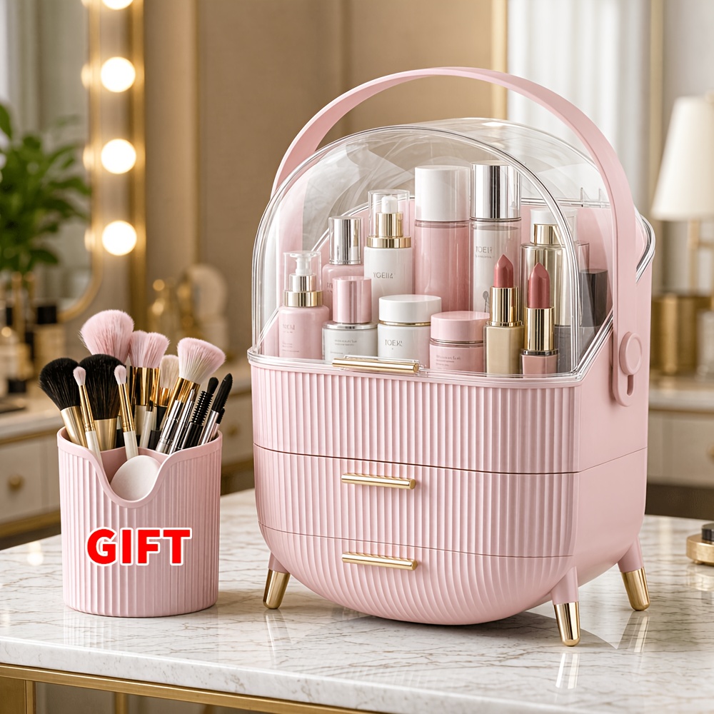 TEMU Decorate , A Makeup Brush Holder Of Color *1, A Cosmetic Storage Box With A Handle, A Jewelry Storage Box, For Family Bedrooms And Bathrooms For