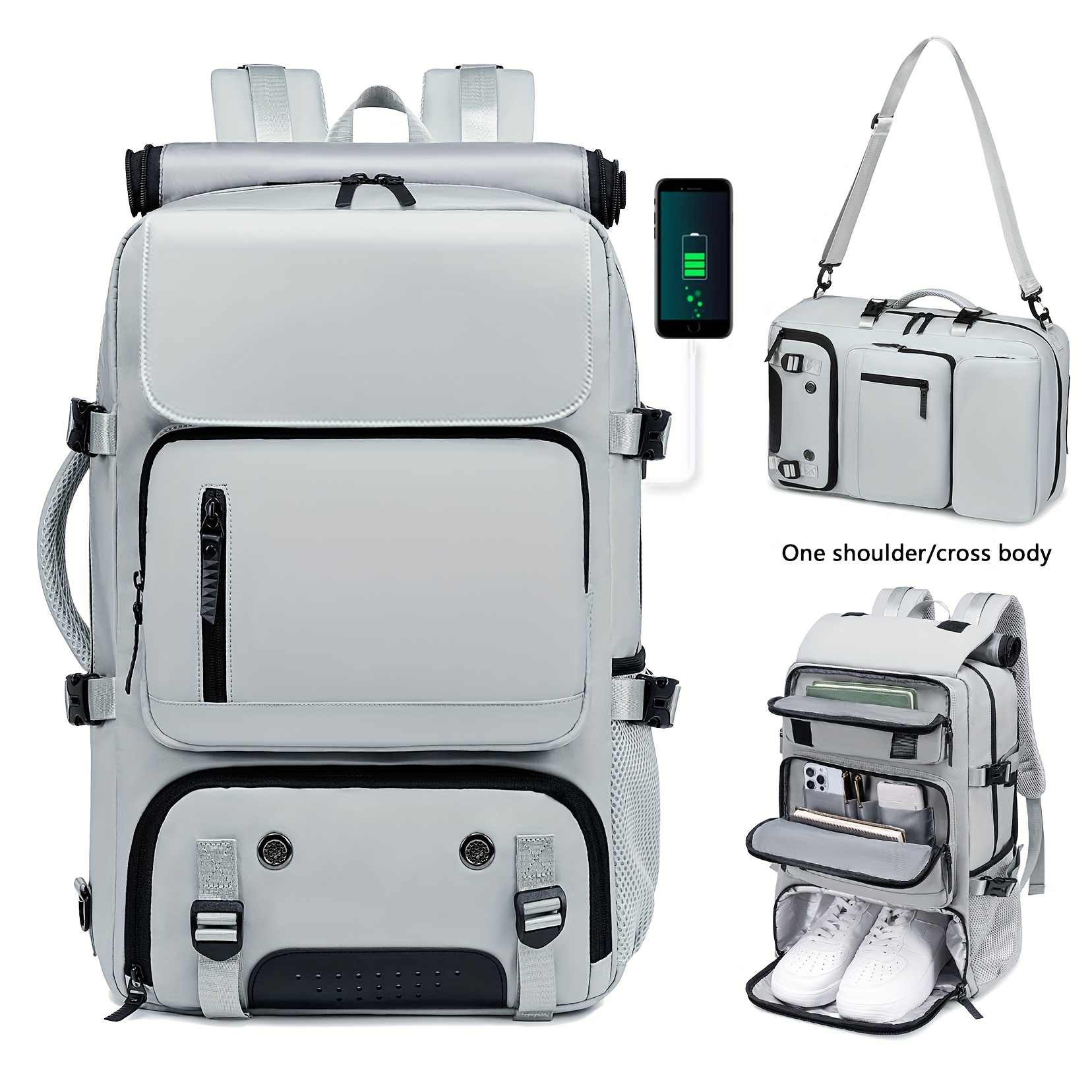 1pc Bolso de Viaje para Hombres, Bolso de Gran Capacidad para Senderismo, Bolso Multifuncional para Negocios y Computadora, Bolso Impermeable con Bolso para Tenis