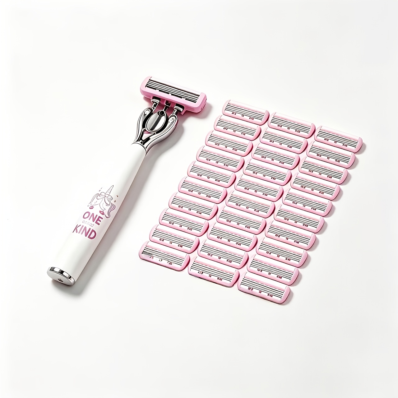 TEMU 1pc Handle With 30pcs Powder White 6-layer Blade Dual Lubricating Strip Heads, Use Gentle Anti-scratch, Armpit Leg Intimate , Premium Gradient