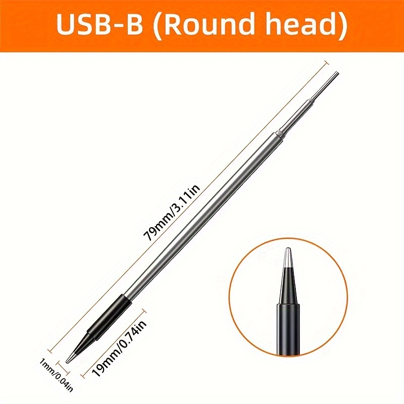 TEMU Usb-b Round Head Soldering Iron Tips - Alloy Material, No Battery Included