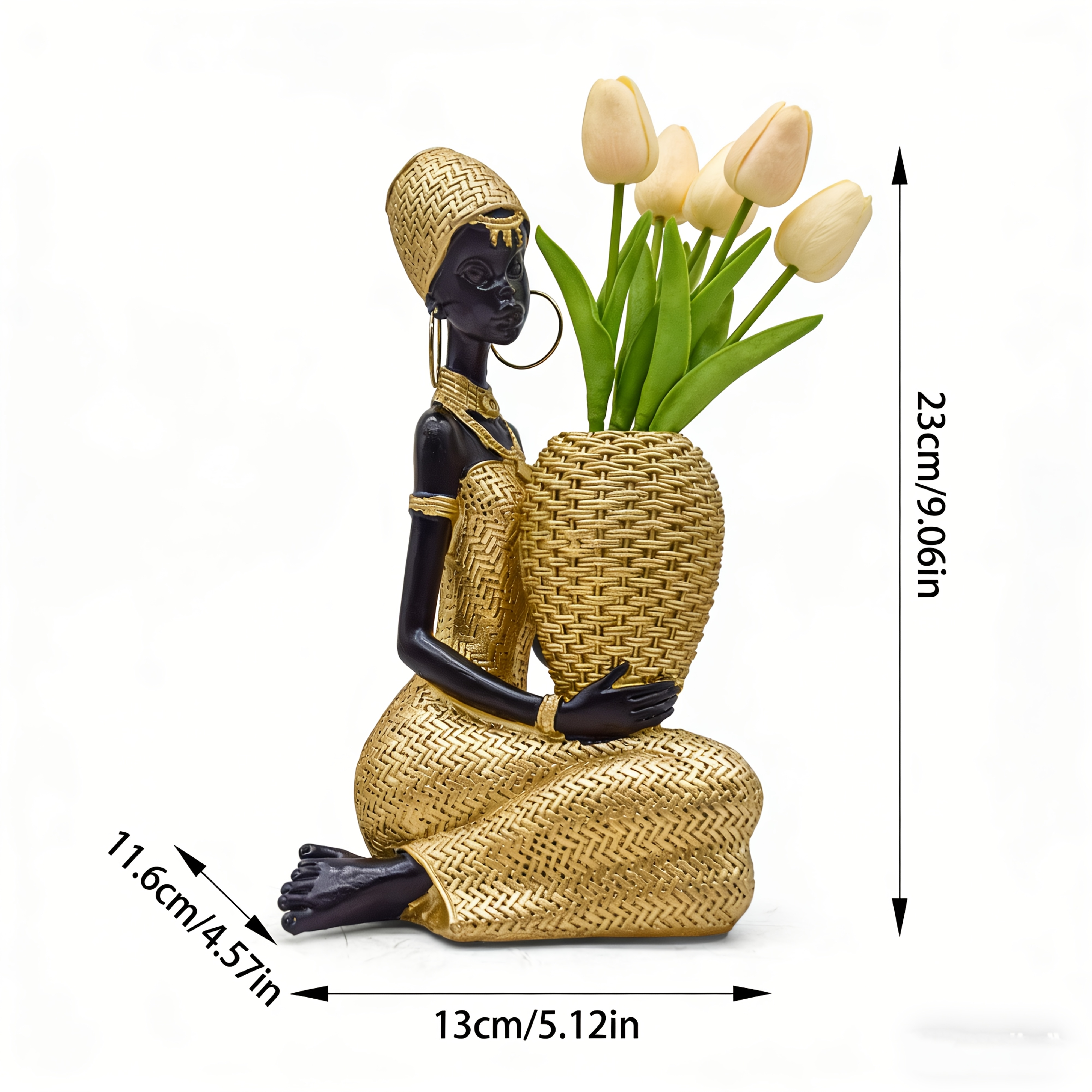 TEMU African Woman Statue With A Vase, Gold-plated Resin Tribal Lady Figurine, Perfect As An Exotic Ethnic-style Decoration For Room And Shelves.
