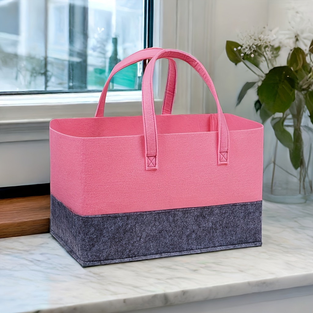 

1pc Large Capacity Two-tone Felt Tote Bag, Open Top Women's Fashion Handbag, Retro Style Shopping Bag With Handles