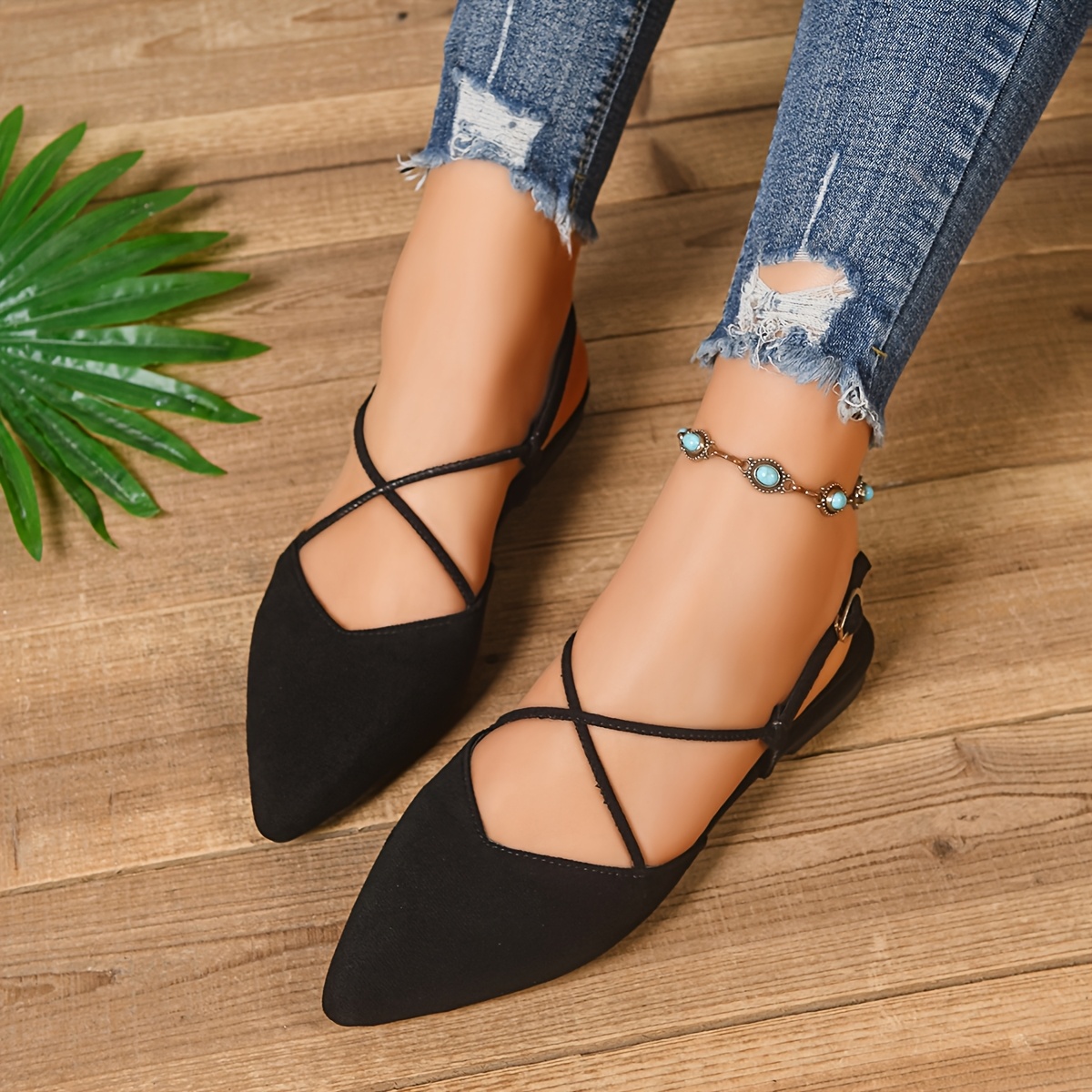 TEMU Elegant Women Shoes Shoes Women's Pointed Toe Strappy Flat Shoes, Women Shoes