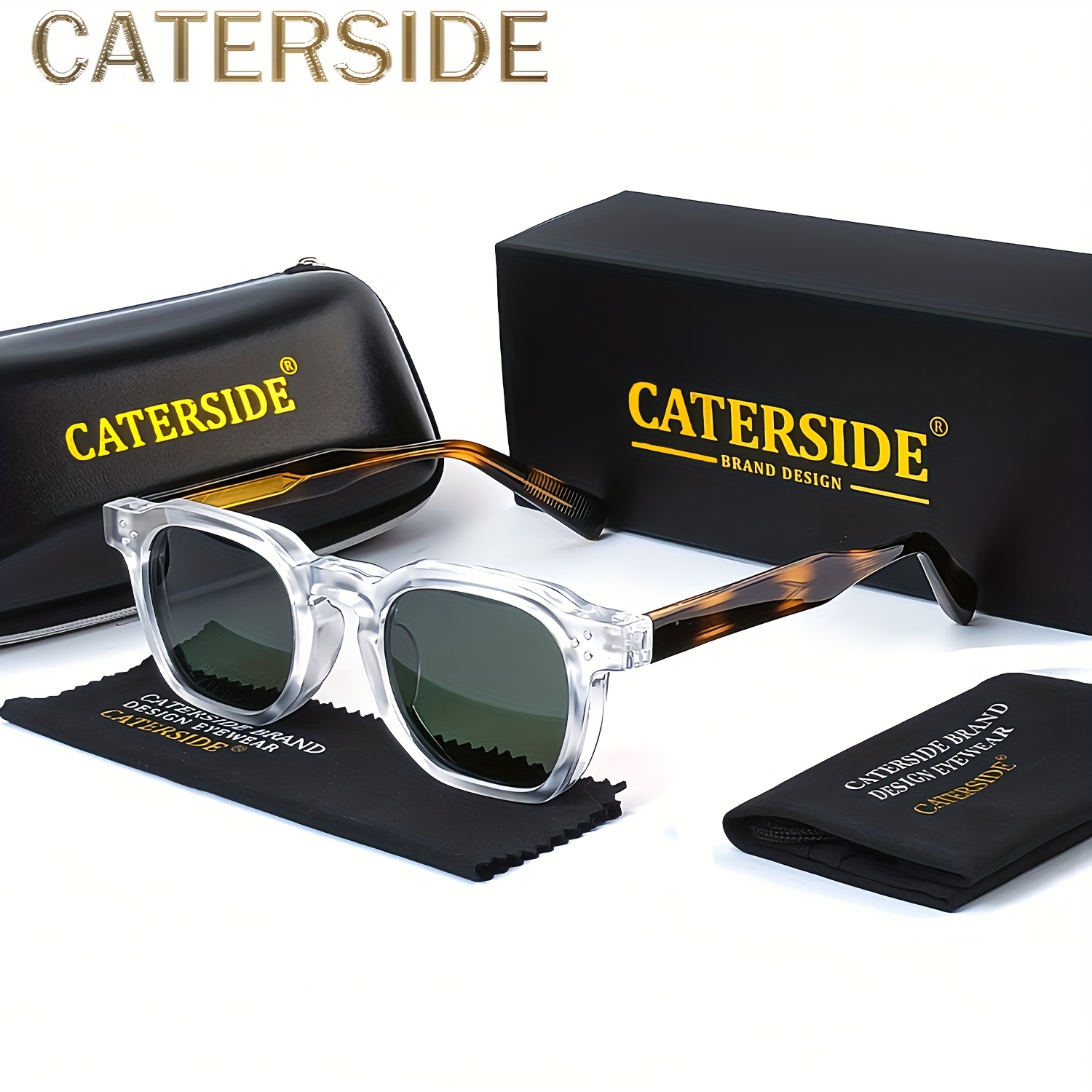 

Caterside Square Glasses For Men And Women - Fashionable Cp Acetate Frame With Metal Hinges, Pc Lens, Mirror Finish - Ideal For Outdoor Sports, Travel, Driving, Beach, Casual Wear - Gift Set With Case