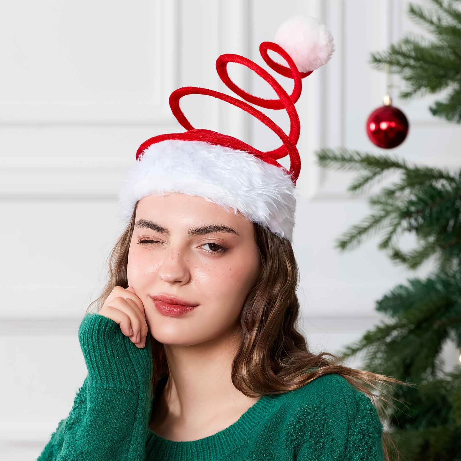 

Christmas Spring Hat, Christmas Cap Funny Christmas Hats Santa Hat With Coil Spring Hair Accessories Christmas Hats For Adults