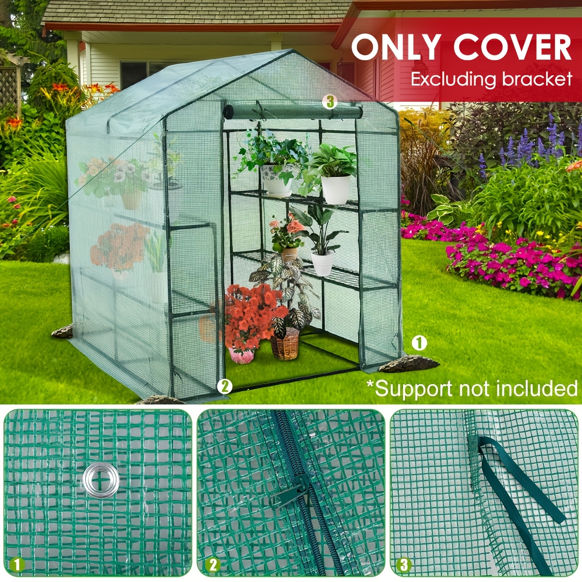 Portable Greenhouse For Outdoors | Walk In Greenhouses Heavy Duty With Durable PE Plant Cover With 4 Tiers Of 16 Shelves | Gardening Plant House With Roll-up Zipper Door