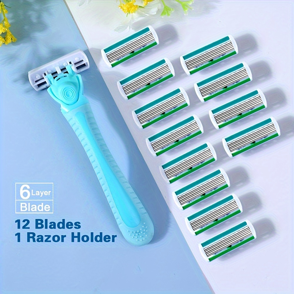 Image of 1 Handle + 12 Knife Heads/manual Women's Body Bikini Safety Hair Removal Shaver 6 Stainless Steel Shaver Replaceable Knife Heads