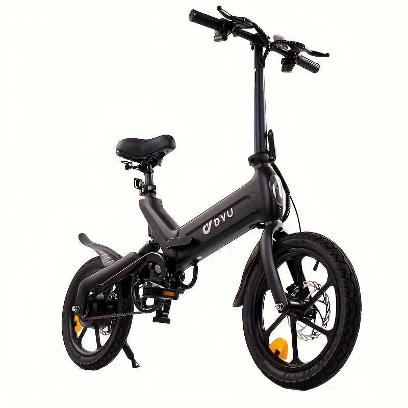 Opvouwbare Elektrische Fiets voor Volwassenen & Tieners van DYU 40.64 cm - 250W 36V 10Ah Lithium Batterij, 24 km/u Stadse-Cyclusfiets met Dubbele Voeding (Batterij/AC), Aluminium Frame, Schijfremmen & Achterdrager - Zwart, Opvouwbare Elektrische Fiets, Strak Ontwerp, Stevige Wielen