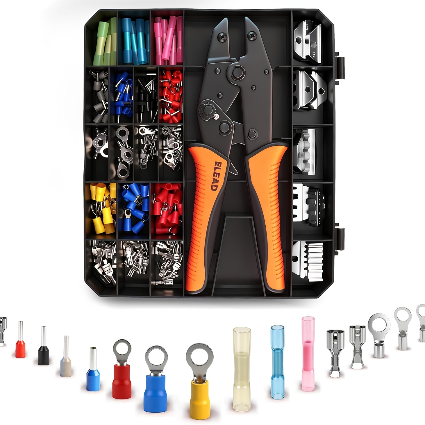TEMU Elead 200pcs Crimping Plier Set, With 5 Replaceable Dies, Ratchet Terminal Crimping Pliers, Suitable For Insulated Terminals, Non-insulated