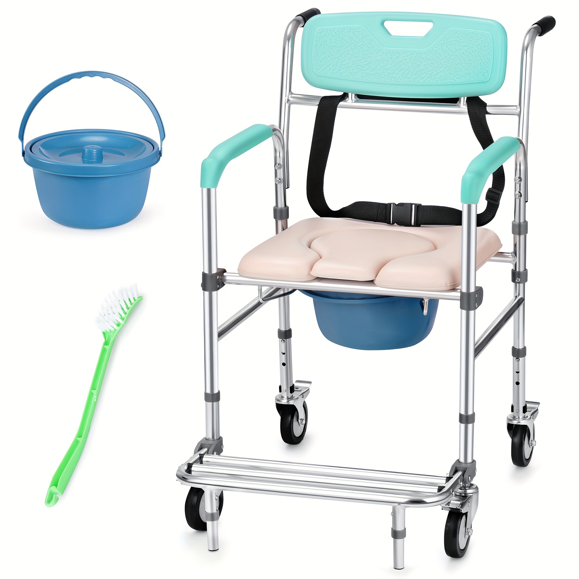 

Rengue Commode Wheelchair, Bedside Padded Height Over , 300lbs Weight And Backrest