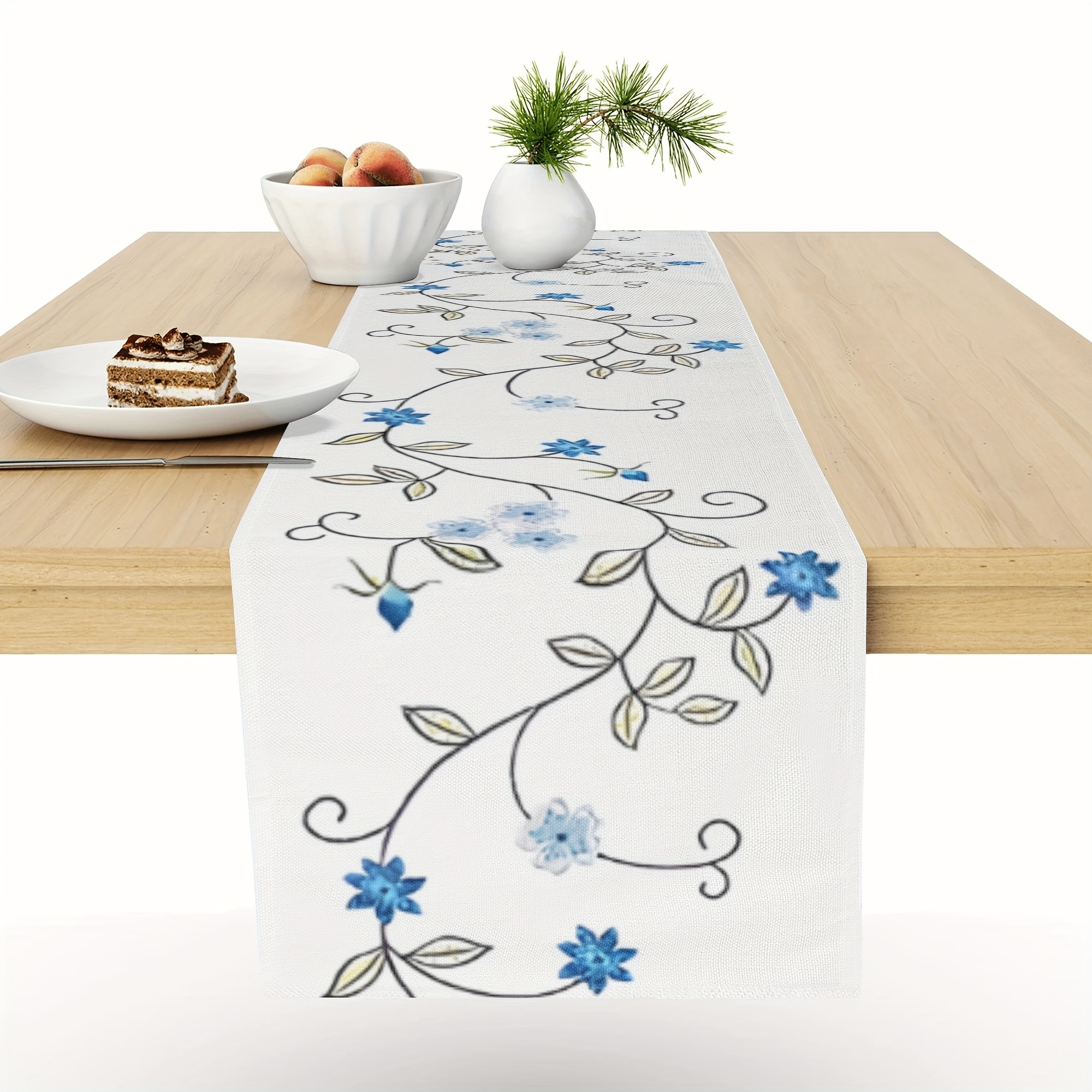 

1pc, Table Runner, Rustic Floral Table Runner, Double Thickness Linen Table Runner, Elegant Dresser Scarf, Spring And Summer Home Decor