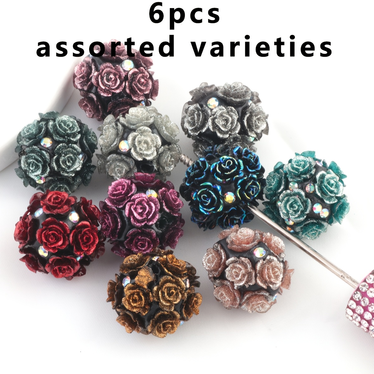 TEMU 4pcs/6pcs 20mm Random Color Acrylic Flower Ball Beads & Bead Assortments, Floral Beads&bead Assortments For Jewelry Making Kits Charms Diy