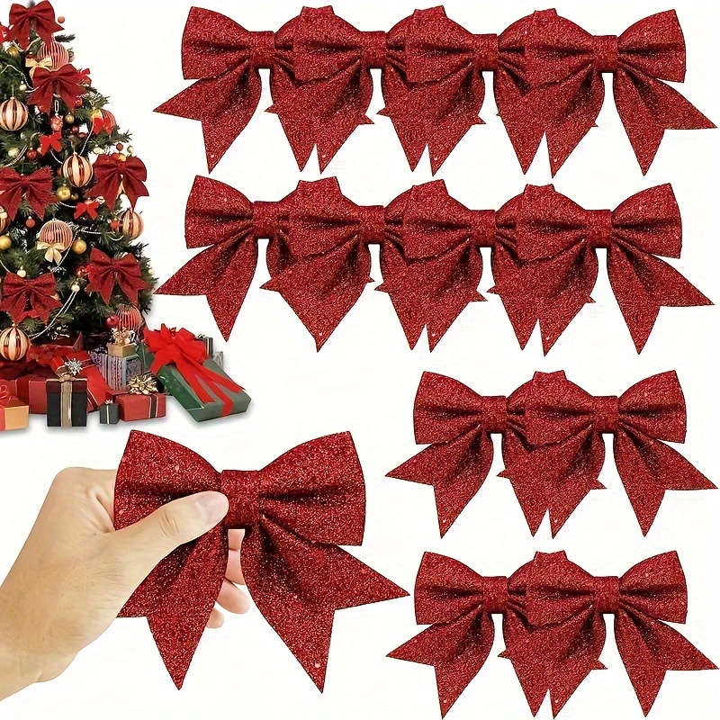 

12pcs Glittering Red Christmas Bows - Christmas Trees, Wreaths And Home Decor | Ideal Holiday Gift