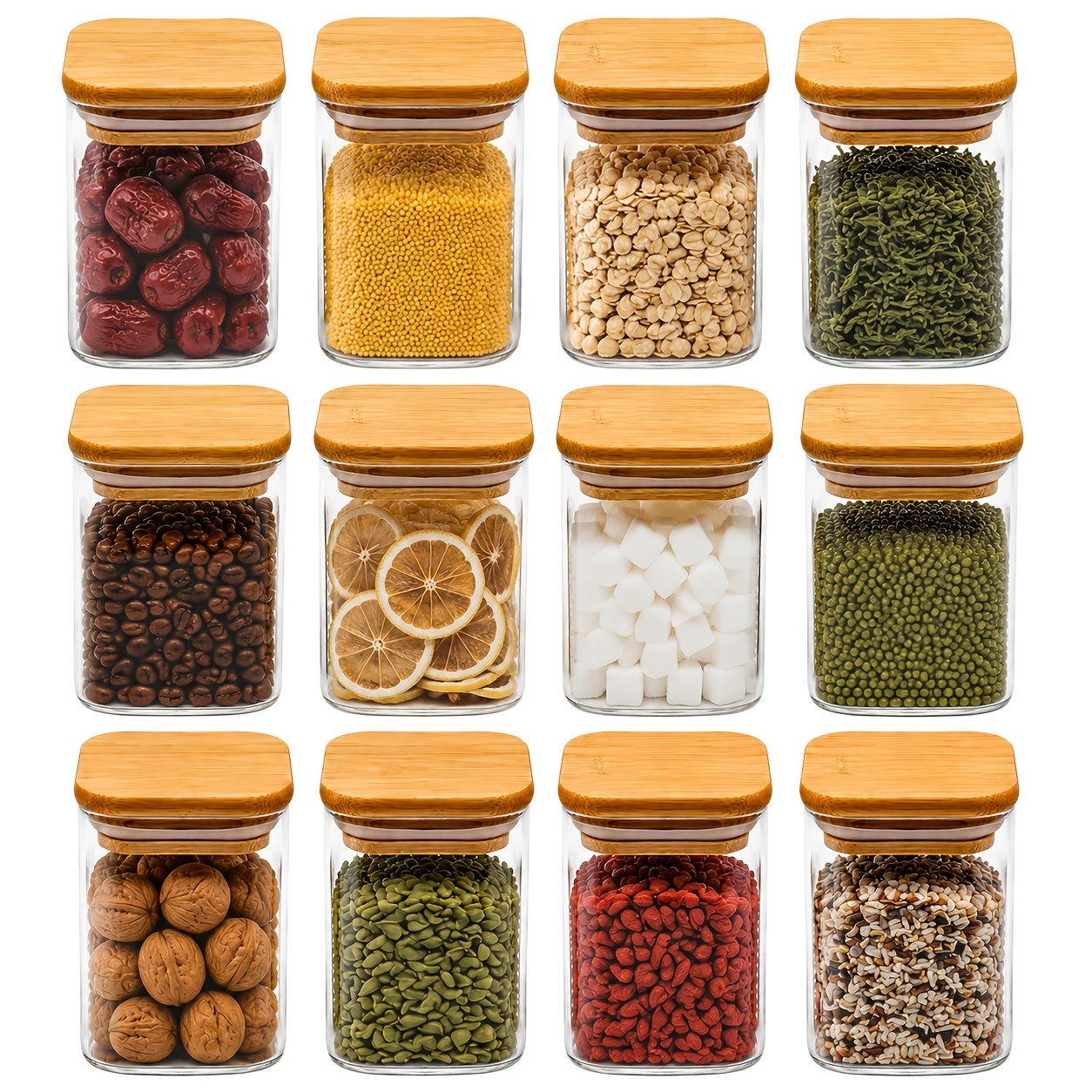 Image of 12pcs Sealed Glass Storage Jar Set, 5oz/150ml With Lids, High Borosilicate Glass Containers, Suitable For Flour, Grains, Rice, Sugar, Tea, Coffee Beans - Reusable Kitchen Organization Essentials