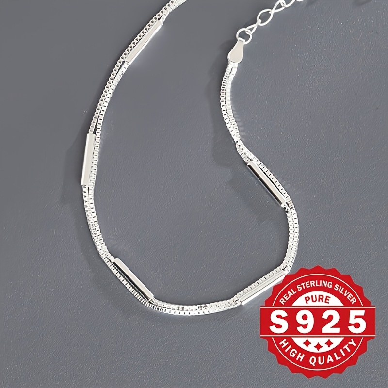 S925 Silver Double Layer Polished Box Bracelet