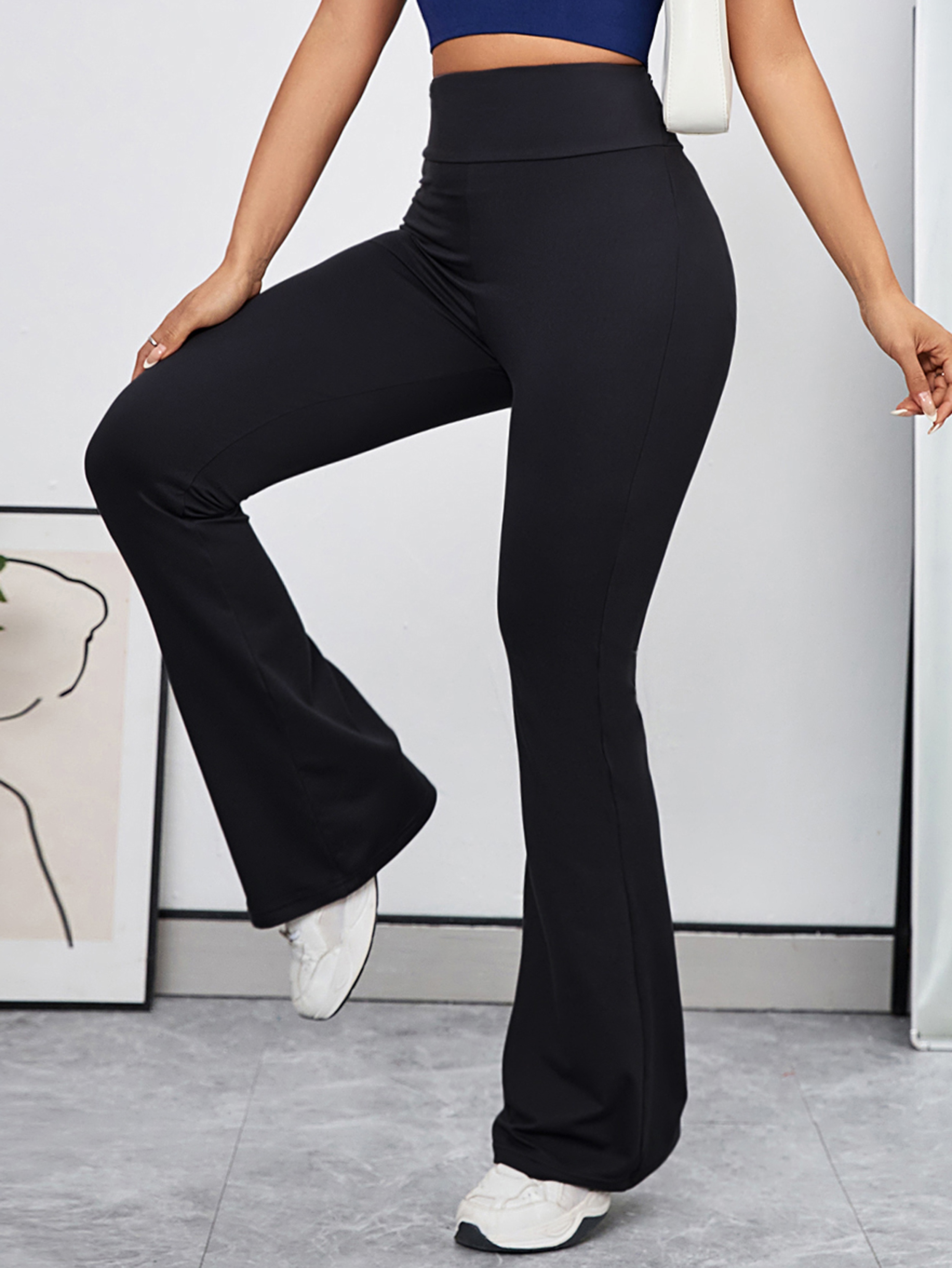 Ribbed High Waist Yoga Pants Women Solid Color High Stretch - Temu