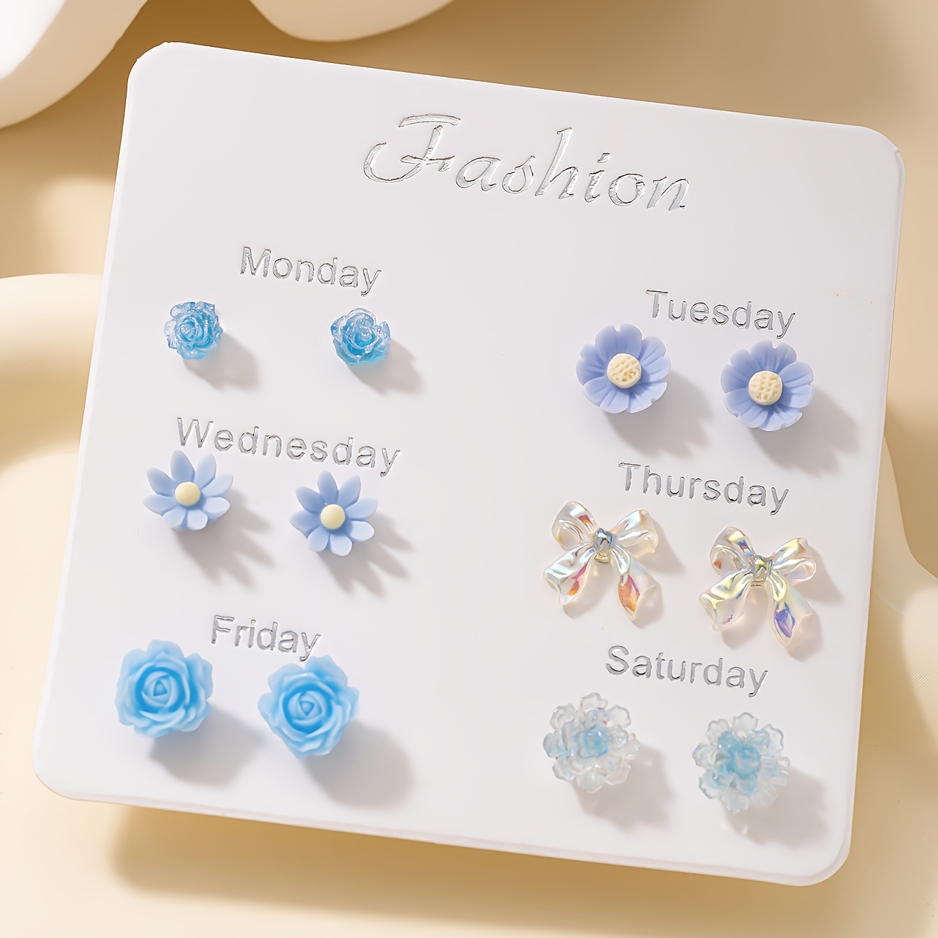 TEMU 6 Pairs Bow-shaped Flower Earrings Suitable For Daily Wear, Beach Parties & Vacations - Non-metallic Bow & Flower Studs, Cute Valentine' Gift,