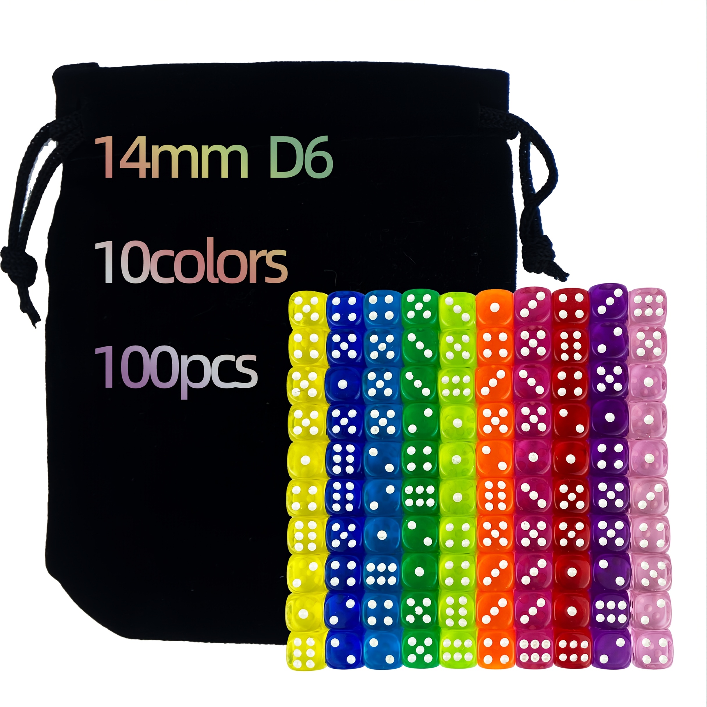 

100pcs Set Of Flocked Polyester Bag 14mm Round Candy 10 Colors Each 10pcs Tabletop Game Fun Teaching Gift Dice