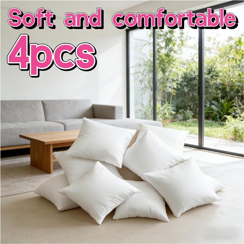 TEMU 4pcs Modern White Throw Pillows, And Fluffy Cushions, Versatile Pillow Inserts - 18x18 Inch Square, Use, Perfect For Sofa, Living Room, Bedroom,