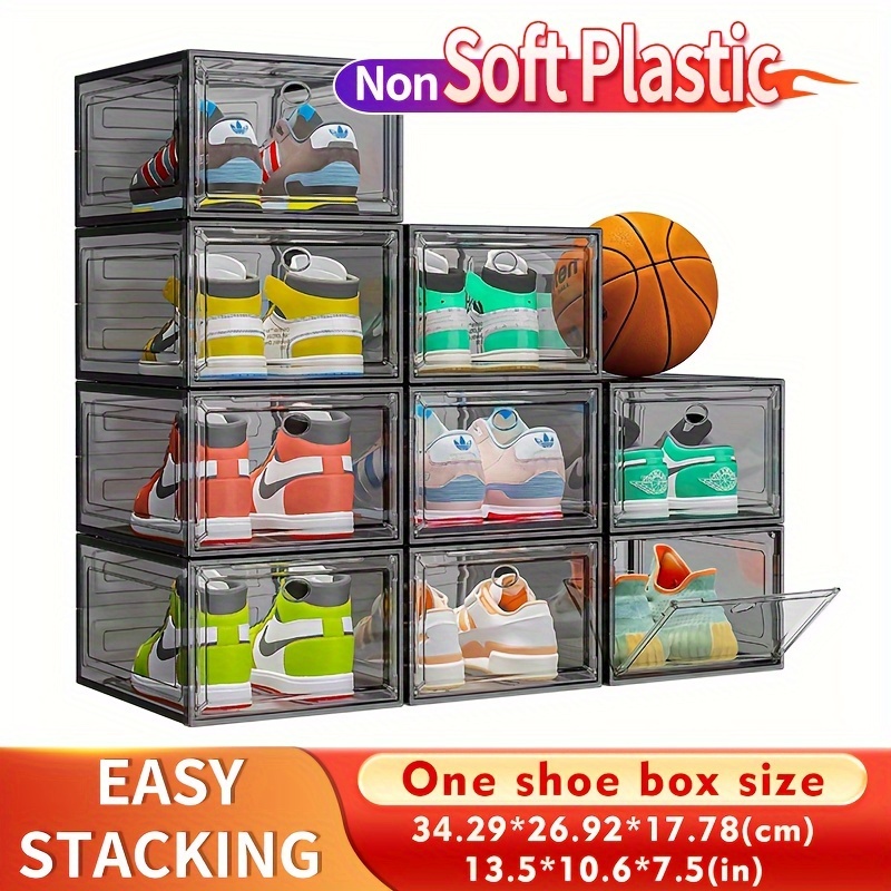 

Upgrade Harder Solid Plastic Shoe Organizer With Magnetic Front Door, Shoe Boxes Clear Stackable, Sneaker Storage For Closet, Shoe Display Case