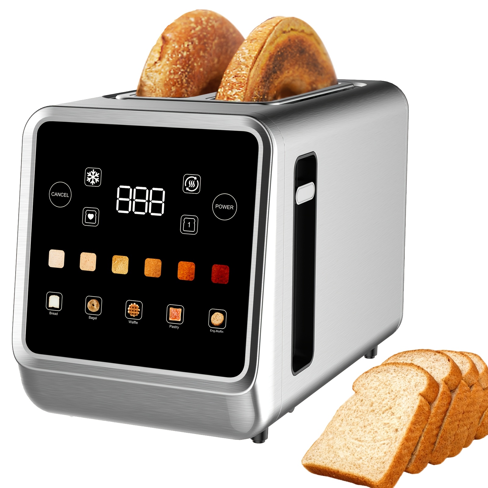 Image of Dual-screen Touch Stainless Steel Toaster With Memory Function, Supports 5 Bread Types And 6 Levels Of Toasting Color Adjustment, 1.5-inch Wide Bread Slot