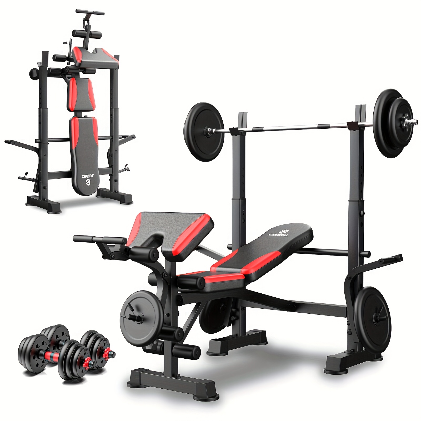 TEMU 660lbs Adjustable Weight Bench & Squat Rack Combo - Bench Press Rack With Padded Seat, Dumbbells & Barbell Holders, Stabilizing Side Pads For Full Body Workout Home Gym (black)