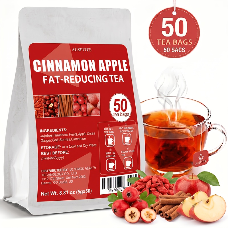 Apple Cinnamon Hawthorn Tea, 5G X 50 Packs, Mixed Herbal Fruit Tea, Apple, Cinnamon, Goji Berry, Hawthorn, Pure Herbal Formula, Natural Ingredients, Enjoy a Cup of Good Tea, Healthy Drink, Perfect Holiday Gift, Caffeine Free, Sugar Free