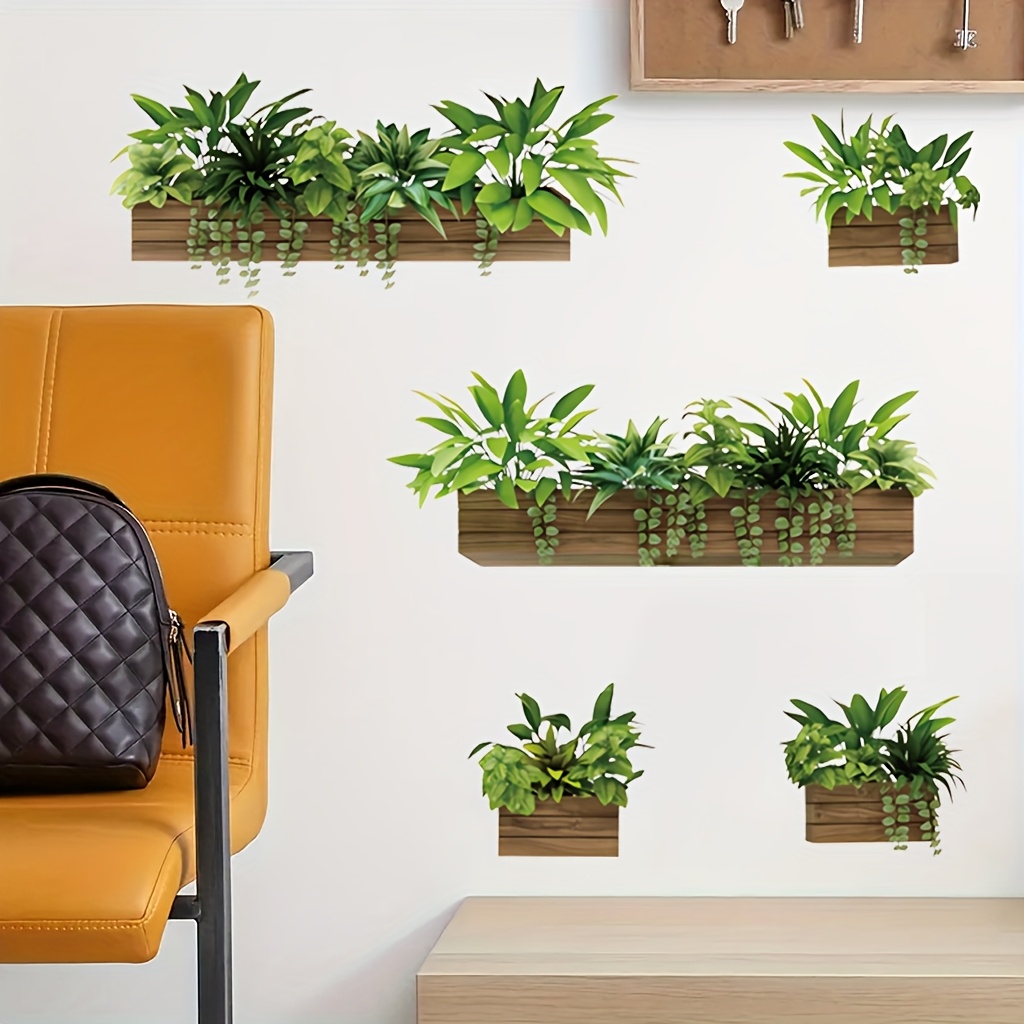 1pc Modern Vinyl Greenery Wall Decal, Reusable Self-adhesive Irregular Shape Plant Sticker For Living Room Bedroom Kitchen, Washable No Electricity Needed Home Decor