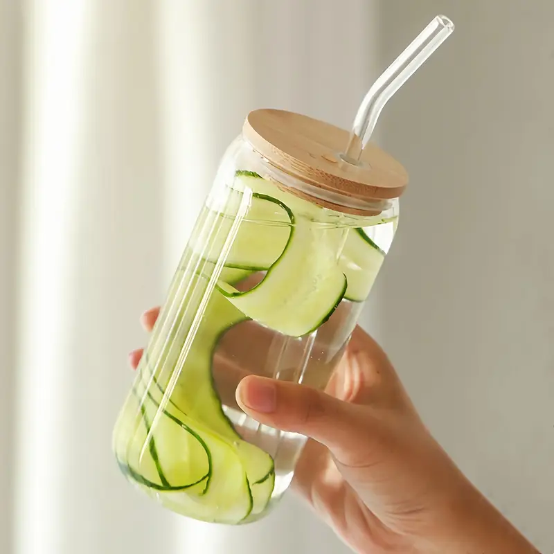 glass cups with lids and straws 4pcs 16oz drinking glasses set for coffee bar accessories iced coffee cups with lids glass tumbler reusable for gifts kitchen glassware modern drinkware contemporary cups material tumblers drinking tumblers insulated glassware bar enthusiasts home Product details 5