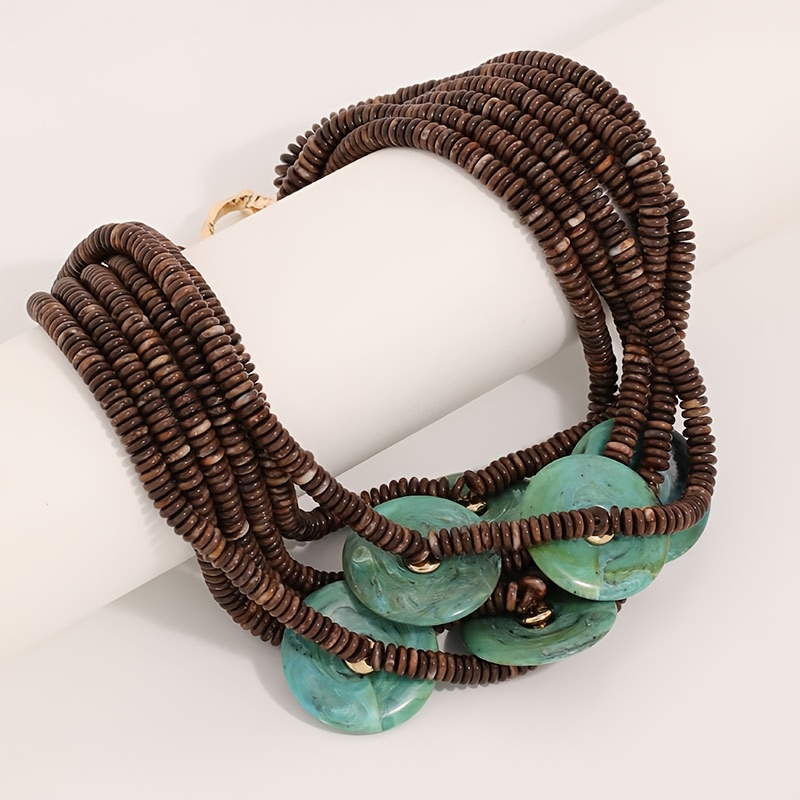 TEMU 1pc Retro Fashion Round Clasp Glass Bead Necklace - Elegant Banquet Gift For Women