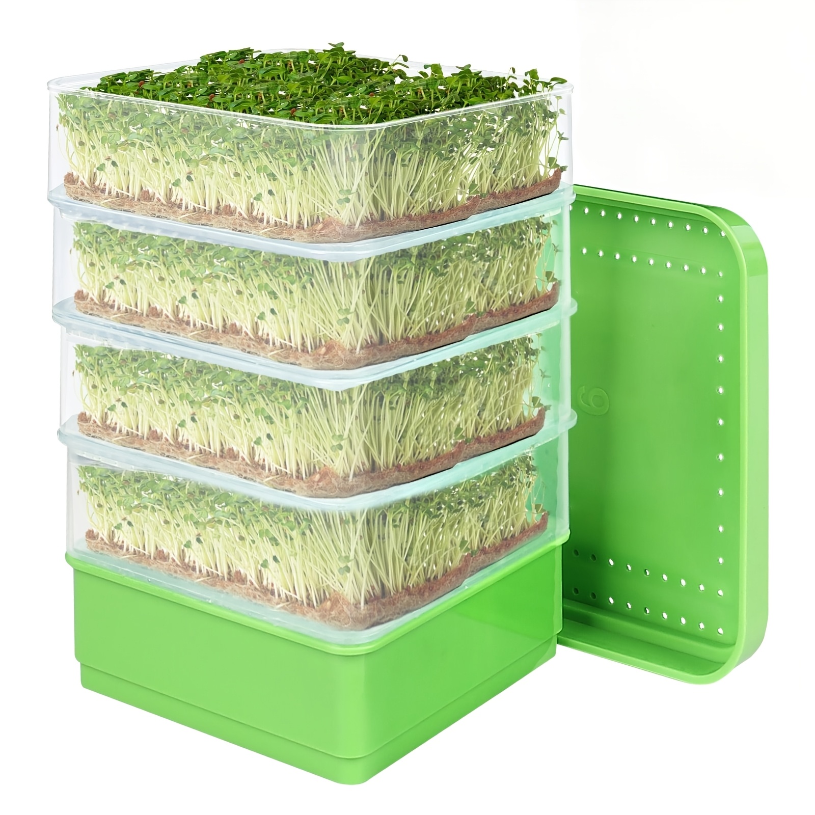 4-stckiges 16,0 x 16,0 cm Saatgut-Sproutings-Set mit Abflusslchern und  Abflussunterlage, staubare Mikrogrn-Sproutings-Unterlage fr Bohnen,  Alfalfa, Weizenkraut-Saatgut, Lagerung