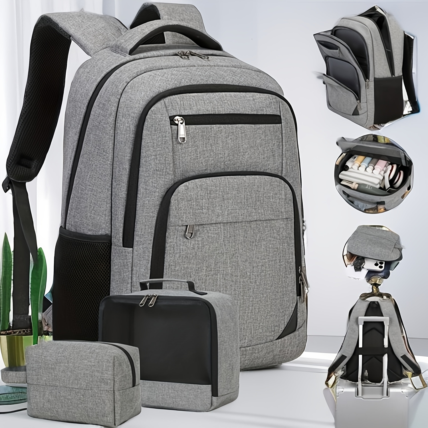 TEMU Unisex Backpack, Teen School Bag, 15.6-inch Laptop Backpack, Business, College, Travel, And Daily 3pcs Set