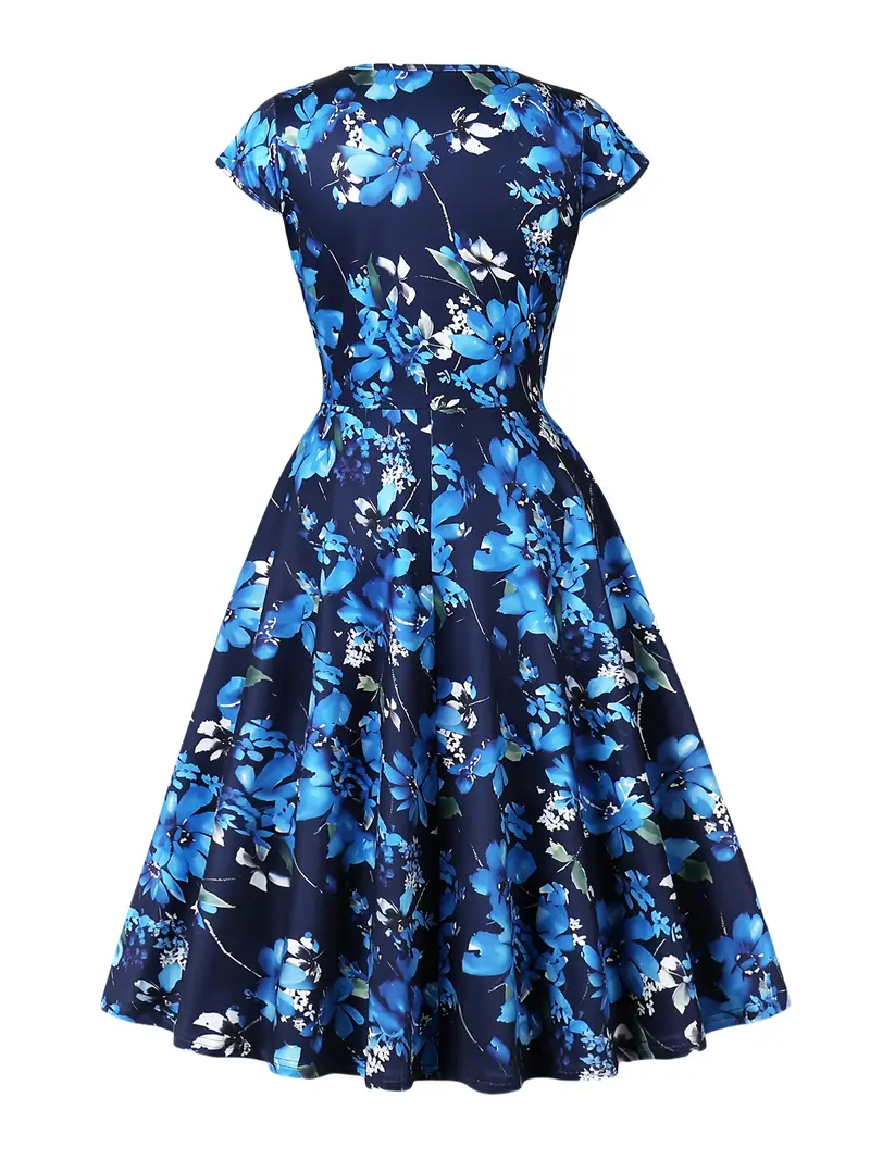 elegant floral print v neck fit flare dress women summer - Temu elegant floral print v neck fit flare dress women summer - Temu