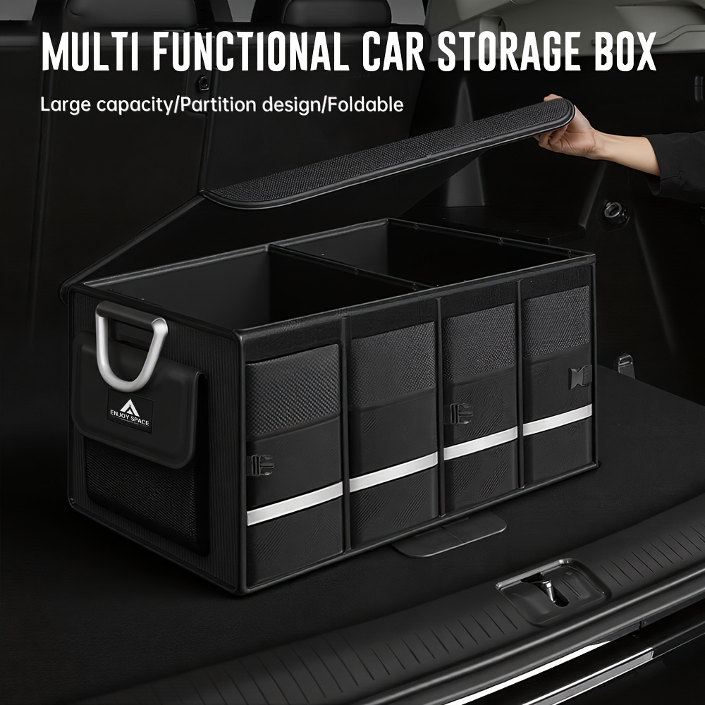 boîte de rangement pour coffre de voiture de 72l, multifonctionnelle, en tissu oxford 1680d, fond antidérapant, avec séparateurs, applicable universellement pour voiture Détails du produit 2