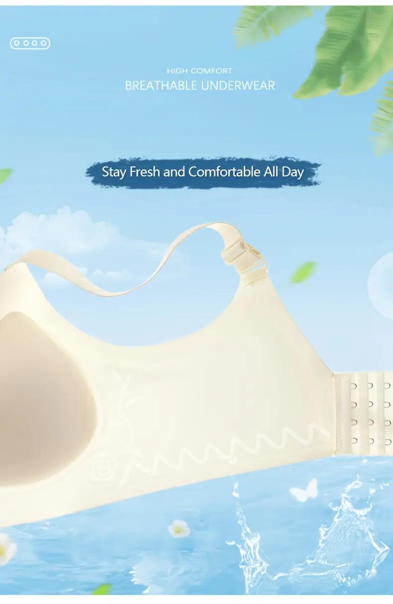 4pcs womens bras seamless wire free push up with bunny ear design anti sagging full coverage soft ice silky fiber fabric non removable padded cups elegant everyday black beige light green white lingerie smooth texture bra Product details 8
