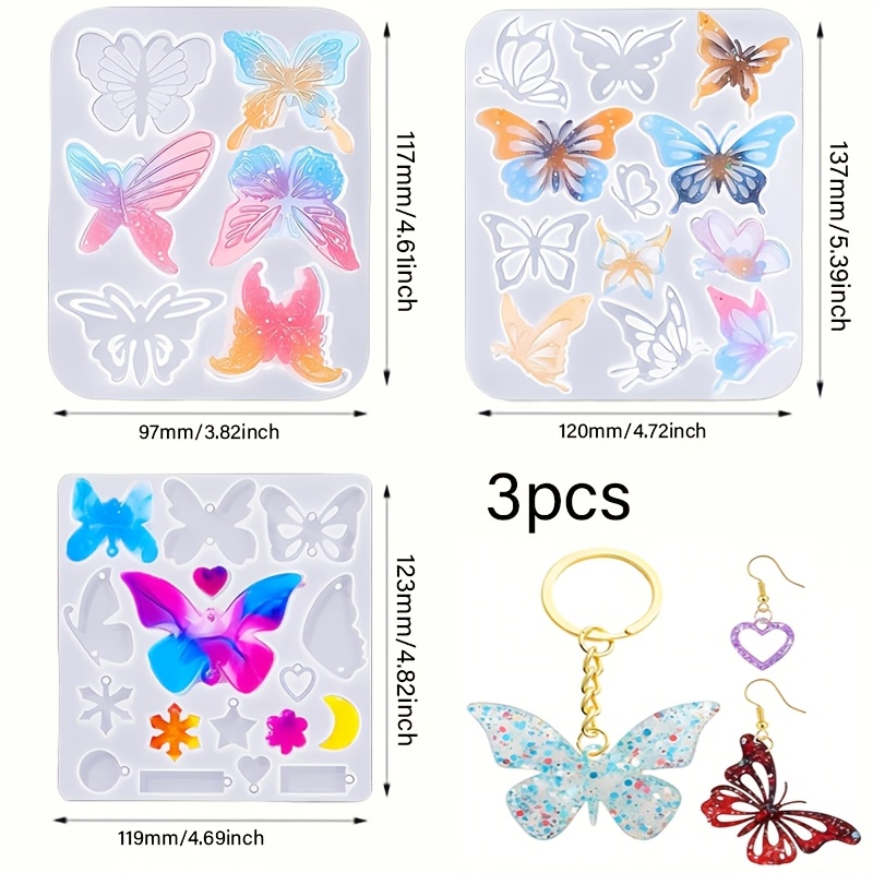TEMU Set di 3 stampi in resina per gioielli a forma di : Stampo in resina per ciondolo portachiavi e collana & Stampo in silicone per orecchini,