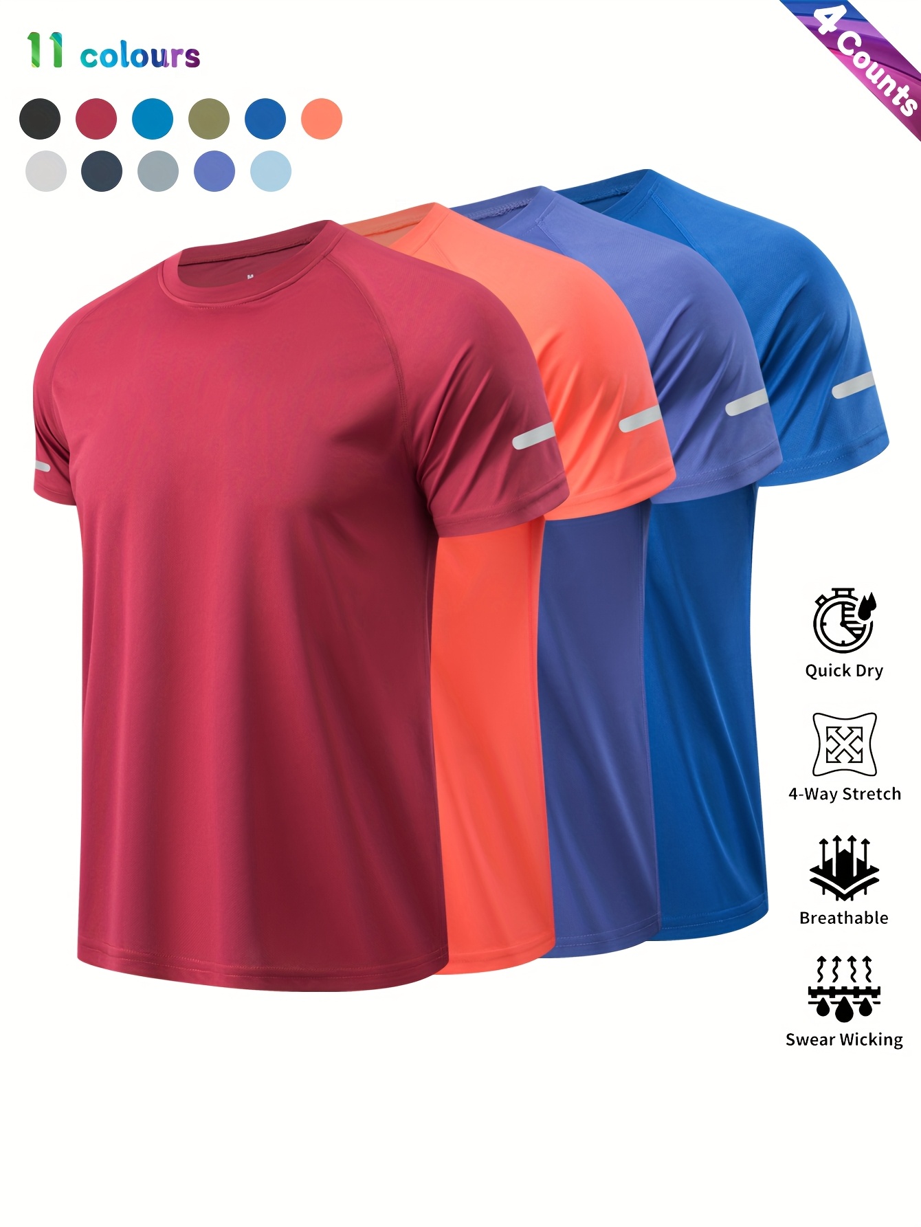 4pcs mens athletic t shirts breathable quick dry polyester knit short sleeve   in olive   blue maroon black   gym running cycling basketball casual round neck design