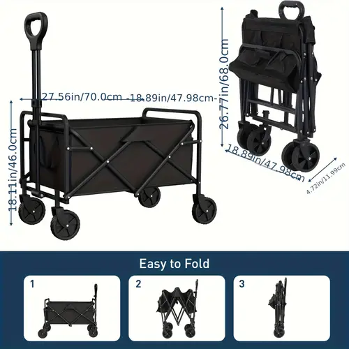 folding trolley heavy duty portable outdoor with 360 all terrain wheels side pockets and large capacity ideal for lawn gardening beach sports camping fishing and barbecue