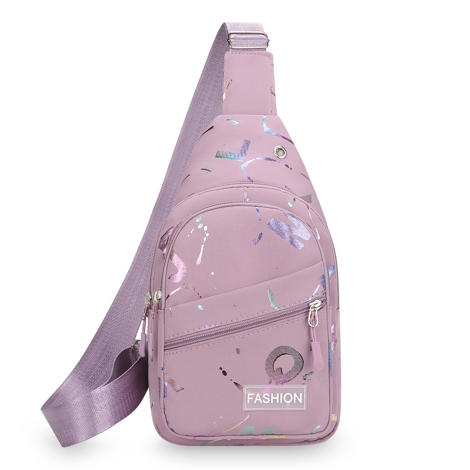 TEMU Sac de poitrine Oxford avec imprimé graffiti, sac à bandoulière multi-compartiments, petit sac à dos décontracté et portable